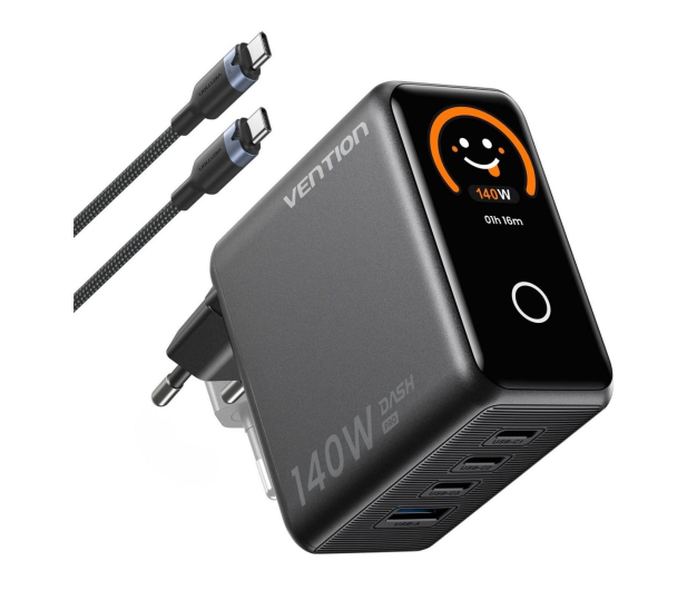Vention GaN 140W 1x USB-A 3x USB-C + kabel USB-C do USB-C 1m - 1543455 - zdjęcie